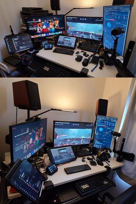 Ruang Studio Musik, الشموع اليابانية, Computer Gaming Room, Computer Desk Setup, Home Studio Setup, Video Game Room Design, Desktop Setup, Video Game Rooms, Bedroom Setup