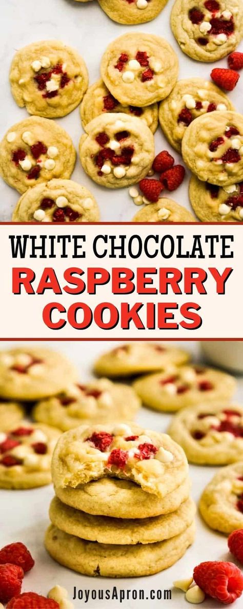 White Chocolate Raspberry Cookies - Soft and chewy festive cookies loaded with raspberry and white chocolate chips. Easy and perfect for Christmas holiday baking! White Chocolate Raspberry Cookies, Chocolate Raspberry Cookies, Raspberry And White Chocolate, Desserts With Few Ingredients, Holiday Baking List, Sweet Breakfast Treats, Raspberry Cookies, White Chocolate Chip, White Chocolate Chip Cookies