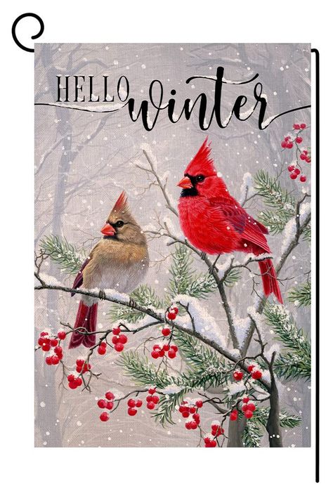 PRICES MAY VARY. FLAG SIZE: This BLKWHT "Winter Cardinal Bird" Garden Flag is the small, mini Garden size (12" x 18"). DOUBLE SIDED: Pattern available in both sides.BLKWHT garden flags are printed via sublimation printer and then heat pressed onto burlap that may be hung inside or out. MATERIALS: two layers of burlap, weather and fade resistant to keep them flying for many seasons. INCLUDES: ONLY GARDEN FLAG,FLAG STAND NOT INCLUDED (This BLKWHT garden flag for use with any standard garden flag s Cardinal Birds Art, Bird Painting Acrylic, Cardinal Painting, Winter Szenen, Watercolor Christmas Cards, Christmas Bird, Winter Painting, Cardinal Birds, Bird Pictures