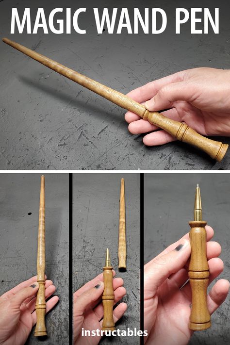 danthemakerman shares how to make a wooden pen that with the cap on looks like a magic wand. #Instructables #workshop #woodworking #woodshop #HarryPotter Making Wands Diy, Pen Turning Ideas, Custom Wands Designs, Wicca Diy, Diy Holiday Gift Ideas, Woodworking Projects Easy, Gift Ideas Easy, Simple Woodworking Projects, Custom Woodworking Projects