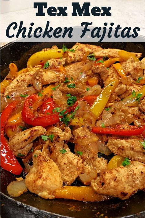 Make Tex Mex Chicken Fajitas with our easy Tex Mex fajitas marinade. Cast Iron Skillet Tex Mex fajita recipe with colorful peppers and onions. #TexMexChickenFajitas #TexMexFajita #TexMexFajitaRecipe #TexMexFajitasMarinade #FajitaTexMex #myturnforus Fajitas Marinade, Chicken Fajitas Recipe, Easy Chicken Fajitas, Tex Mex Chicken, Dinner Recipes Healthy Family, Fajita Vegetables, Homemade Seasoning, Homemade Fajita Seasoning, Fajitas Recipe