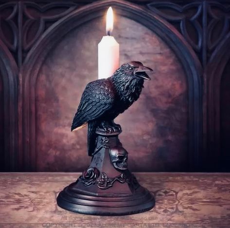 Halloween Candlesticks, Gothic Candle Holder, Owl Candle Holder, Dekorasi Halloween, Owl Home Decor, Gothic Candles, Owl Candle, Candle Stick Decor, Edgar Allen