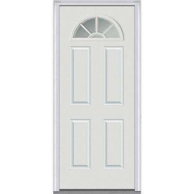 36 in. x 80 in. Clear Right-Hand Round Top 1/4 Lite 4-Panel Classic Primed Fiberglass Smooth Prehung Front Door Aluminum Screen Doors, Prehung Exterior Door, Front Entry Door, Security Screen Door, Steel Entry Doors, Steel Front Door, Fiberglass Front Door, Aluminum Screen, Garage Entry