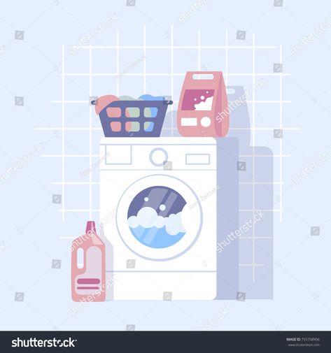 Washing Machine Drawing, Washing Machine Illustration, Laundry Illustration, Elsword Ara, Agenda Stickers, Modern Laundry, Clothes Illustration, Laundry Design, Flat Design Illustration