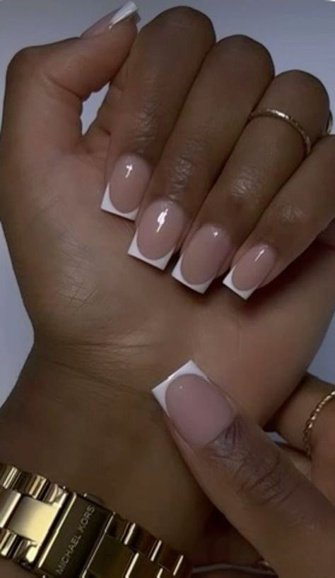 French NailsClean GirlNailsPrettyNailAcrylic Nails White Tip On Natural Nails, Cute French Tip Acrylics, Classic Square French Tip Nails, Crème White Nails, Cute Clean Girl Nails, Small Nails French Tip, Classic Low French Tips, Classic French Tip Nails Square, Plain French Tips