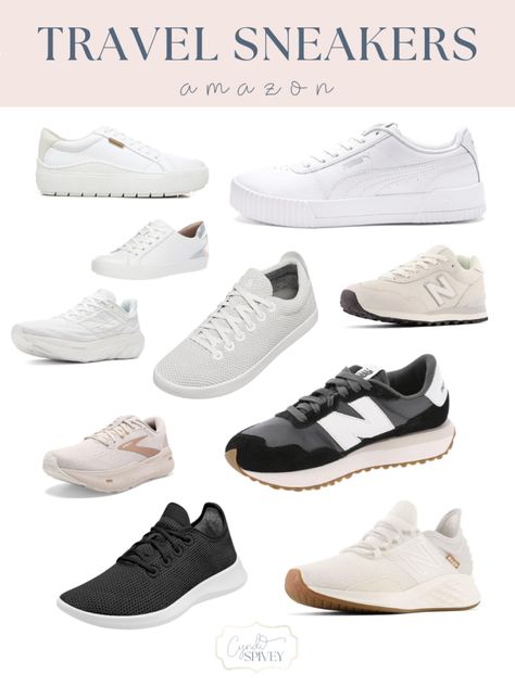 Travel Outfit Sneakers, Best White Shoes, Walking Sneakers For Women, Comfortable Travel Shoes, Best Shoes For Travel, Casual Tennis Shoes, Most Comfortable Sneakers, Creating Outfits, Travel Sneakers