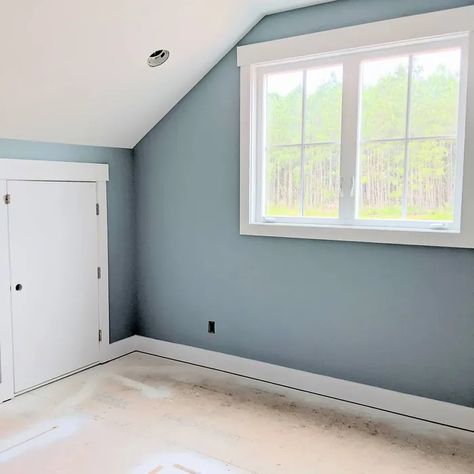 Blue walls bedroom interior Sherwin Williams Rain Farrow And Ball Oval Room Blue Bedroom, Oval Room Blue Bathroom, Oval Room Blue Bedroom, Oval Room Blue Farrow And Ball, Sherwin Williams Rain, Pale Blue Bedrooms, Green Bedroom Paint, Blue Green Bedrooms, Boys Bedroom Colors