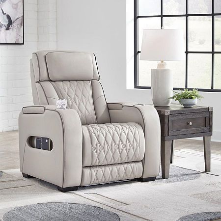 Ready to take your reclining experience to the next level? Then sit up and take notice. With this power recliner, ultimate relaxation is at your fingertips. Experience the pure bliss of an air massage system and heated seat at the touch of a button. Plus, the luxurious diamond-stitched upholstery is easy on the eyes, adding elegance to any space.Included: 1 Recliner(s)Features: Upholstered, Cup Holder, Power Recline, Reclining, Storage, Cushioned, Massage, Beverage Holder, Motion, Usb Port, 4 Le Power Reclining Loveseat, Mesa Exterior, Power Reclining Sofa, Ornate Furniture, Heated Seat, Leather Recliner, Sit Up, Power Recliners, Ashley Furniture