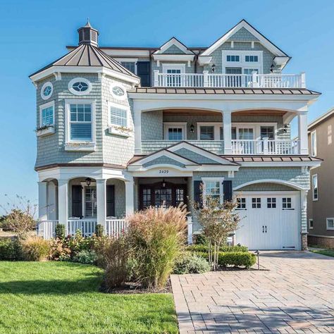 Coastal Style Beach House Design - Ocean City, New Jersey Dream Beach Houses The Ocean, Coastal Neighborhood, New Jersey Beach House, Coastal Mansion, House Reference, Brindleton Bay, Beach House Room, Ocean City New Jersey, New Jersey Beaches