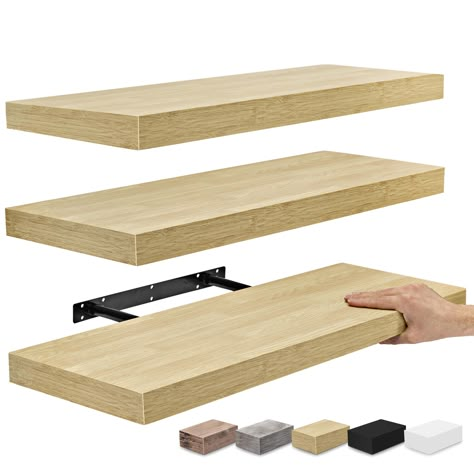 PRICES MAY VARY. 24 Inch Maple Wood Floating Shelves for Wall (Set of 3): Display charming showpieces, trophies, photo frames, decorative items, and other prized possessions while offering functional storage with the wooden floating shelves by Sorbus - Enhance home decor, bathroom decor, living room decor - Fill in empty wall space above a desk, fireplace, entryway, vanity, between windows - Each floating shelf measures approximately 23.75" L X 9.25" W Free Up Space in Your Home & Kitchen: Reduc Blind Shelf Supports Floating Shelves, Wooden Floating Shelves Over Toilet, Wall Shelves Overstock, Different Length Floating Shelves On Aall, Staggered Floating Shelves Living Room Oak, 5 Piece Floating Shelves, Floating Shelves At The End Of The Coffee Bar, Build A Shelf Wall, Large Floating Shelves Lowe's