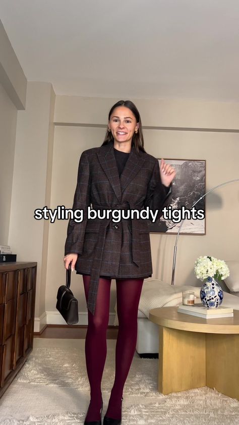 Kim J Brannigan on TikTok Coloured Tights Aesthetic, Maroon Stockings Outfit, Cherry Tights Outfit, Burgundy Stockings Outfits, Burgundy Mini Skirt Outfit, Colored Stockings Outfit, Kim Brannigan, Maroon Tights Outfit, Coloured Tights Outfit