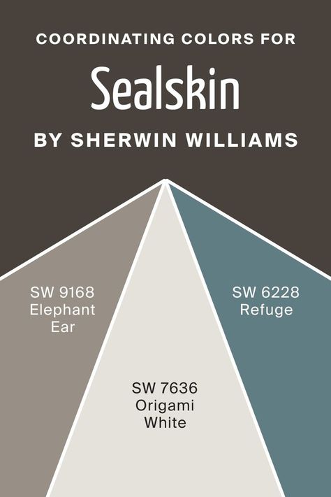 Sealskin SW 7675 Coordinating Colors by Sherwin-Williams Sherwin Williams Steely Gray, Energy Colors, Origami White, Zyla Colors, Interior Wall Colors, Accessible Beige, Light Sea Green, Minimalist Interior Style, Cracked Pepper