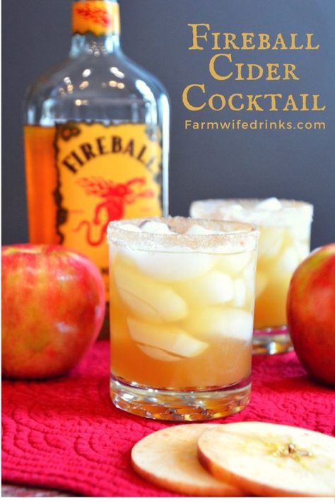 Just like apples and cinnamon are flavor partners so are Fireball Whiskey and Apple cider in this Fireball Cider Cocktail. Mom Cocktails, Fireball Whiskey Drinks, Fireball Cider, Fireball Cocktails, Fireball Recipes, Fireball Drinks, Boozy Treats, Apple Cider Drink, Cider Cocktail