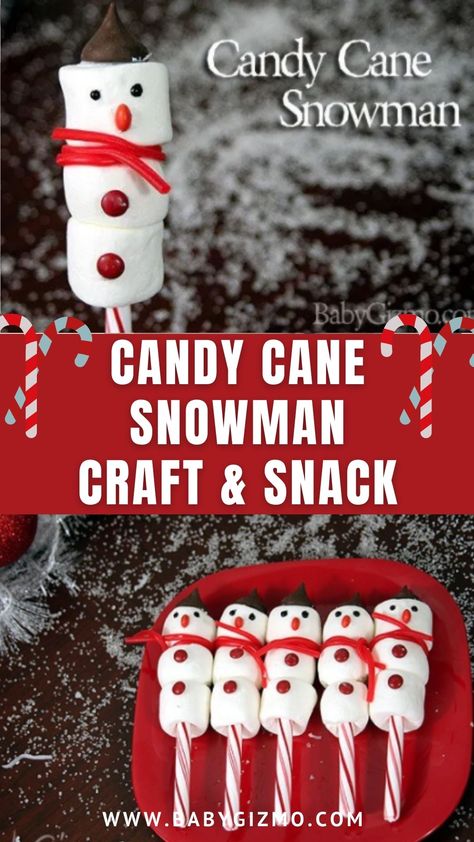 Snowman Tutorial, Snowman Treats, Candy Cane Crafts, Marshmallow Snowman, Snowman Craft, Edible Crafts, Kids Treat, Holiday Snacks, Candy Crafts