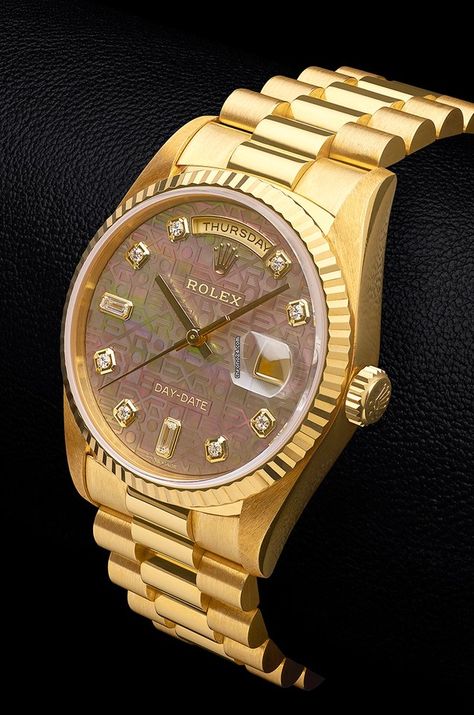 Rolex Day-Date 36 Listing: €38,374 Rolex Day-Date 36 18238 “MOP Jubilee Diamond Dial” Near NOS..., Yellow gold; Automatic; Condition Very good; Year 1990; Watch with original box; Watch with ori Gold Water, Good Year, Rolex Models, Authentic Watches, Buy Watches, Rolex Day Date, Yellow Gold Bracelet, 3 O Clock, Rolex Submariner