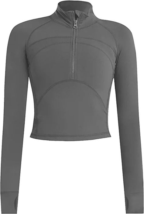 Cropped Workout Top, Cropped Quarter Zip, Athletic Long Sleeve, Fitness Wear Outfits, Half Zip Sweatshirt, Clothing Retail, Running Jacket, Top Crop, Running Tops