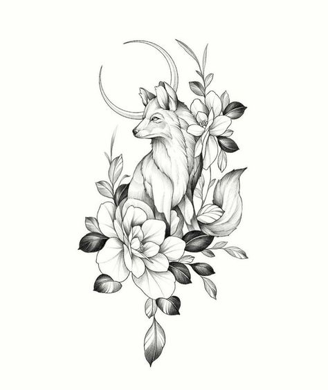 Thigh Piece Tattoos, Fox Tattoo Design, Girl Neck Tattoos, Tier Tattoo, Arm Band Tattoo, Fox Tattoo, Floral Tattoo Design, Elegant Tattoos, Flower Tattoo Designs