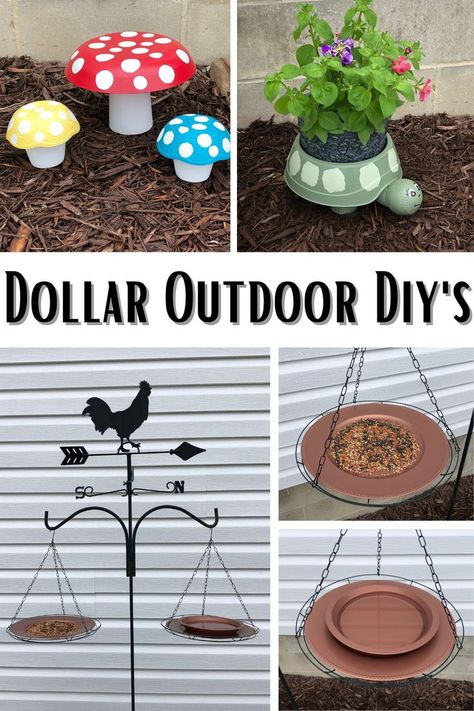 Dollar Garden or Patio Decor Diys. Dollar Store Porch Decor, Dollar Tree Lawn Decor, Dollar Tree Patio Ideas, Dollar Tree Crafts Outdoor, Dollar Tree Diy Patio Decor, Diy Outdoor Yard Decor, Dollar Tree Outdoor Decor Patio, Diy Flower Garden Decor, Diy Yard Decor Cheap