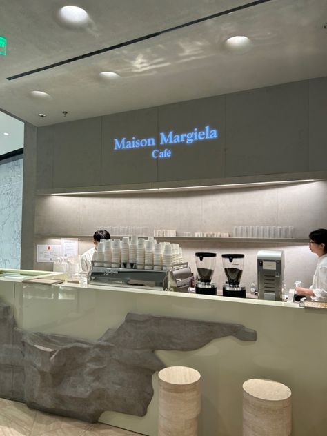 Maison Margiela Cafe - Shanghai Clothing Store With Coffee Shop, Coffee Break Maison Martin Margiela, Matcha Cafe Interior, Mall Coffee Shop, Gallery Signage, Shanghai Cafe, Miffy Cafe Japan, Shanghai Shopping, Margiela Jazz Club