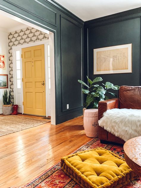 Casa Casuarina, Moody Living Room, Living Room Transformation, Living Tv, Yellow Door, Room Transformation, Hus Inspiration, Living Room Inspo, Boho Home