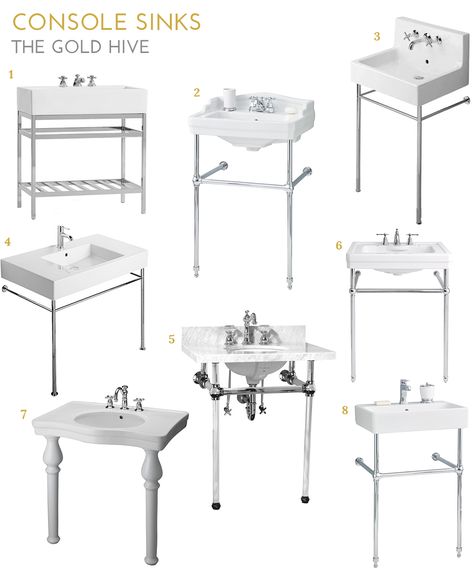 A Console Sink Collection — The Gold Hive Console Sinks Bathroom, Unique Powder Room Sinks, Compact Sink Bathroom, Vintage Console Sink, Sinks For Small Bathrooms, Bathroom Sink Small, Console Sink Bathroom, Bathroom Console, Console Bathroom Sink