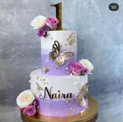 cake Best Birthday Cake Designs, Butterfly Theme Cake, One Year Birthday Cake, Baby Shower Cake Designs, Modern Birthday Cakes, Purple Cakes Birthday, Maquillage Yeux Cut Crease, Buttercream Cake Designs, Tiered Cakes Birthday