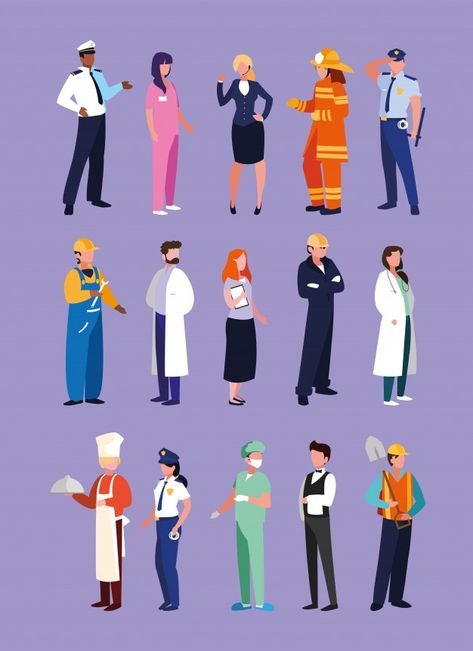 Set of professions people with uniform o... | Premium Vector #Freepik #vector #people #cartoon #office #doctor Professions Illustration, Office Doctor, Teachers Day Drawing, Perros Golden Retriever, Independence Day Drawing, People Cartoon, Vector People, Art Poster Design, Career Dress