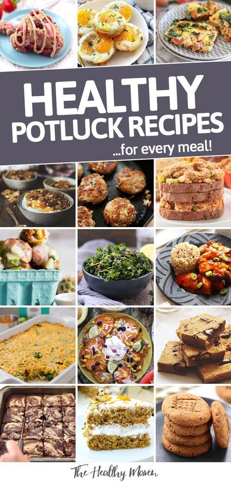 Not sure what to bring to your next potluck? The ultimate potluck dish round-up has got you covered for breakfast, lunch, dinner and dessert at your next potluck! #potluck #potluckdinner Pot Luck Dishes Healthy, Healthy Pot Luck Ideas, Spring Pot Luck Ideas, Spring Potluck Recipes, Last Minute Potluck Ideas No Cook, Pot Luck Lunch Ideas For Work, Easy Healthy Potluck Recipes, Protein Potluck Ideas, Potluck Dishes Healthy