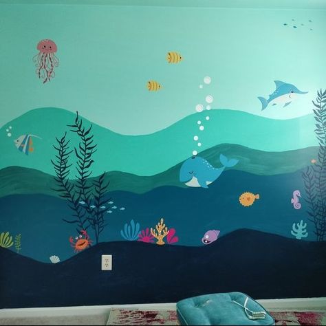 Wall Decal Branches, Sea Murals, Ocean Bedroom, Ocean Mural, Playroom Wall Decals, Ocean Themed Bedroom, Ocean Themed Nursery, Kids Room Murals, Flower Mural