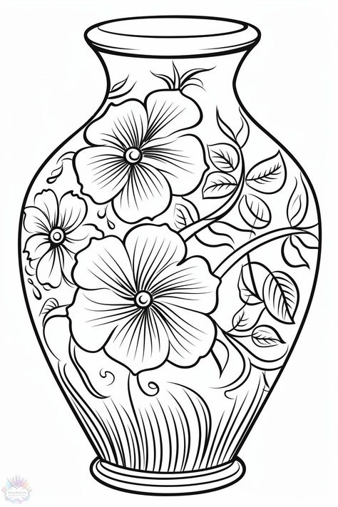 Vase Coloring Pages - Coloring Pages Images To Color Free Printable, Coloring Book Art Flower, Coloring Book Pages Easy, Flowers Outline Drawing, Flowers Colouring Pages, Vase Coloring Pages, Easy Colouring Pages, Flower Colouring Pages, Vases Drawing