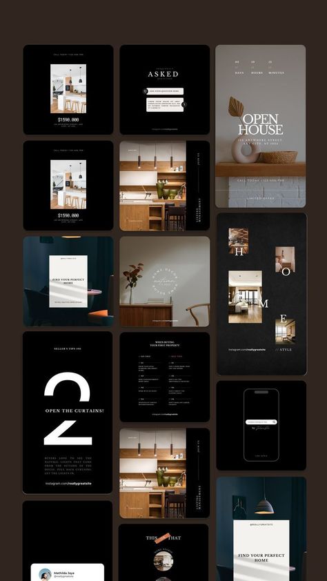 Creative website design Real Estate Instagram Templates, Instagram Text Posts Design, Luxury Real Estate Social Media, Insta Marketing, Luxury Real Estate Brochure, Premium Website, Inmobiliaria Ideas, Mises En Page Design Graphique, Instagram Design Layout