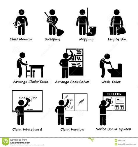 Classroom Student Duty Roster Clipart Stock Vector - Image: 39047359 Classroom Duty Roster, Clean Classroom, Mopping Floors, Interactive Classroom, Stick Figure, Sell Online, Stick Figures, How To Run Faster, Import Export