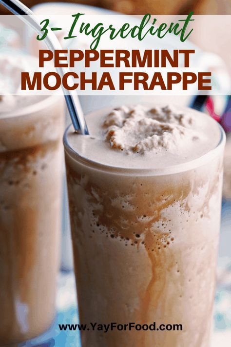 A creamy, delicious, and festive treat for the holidays. This quick and easy peppermint mocha frappe recipe uses only three ingredients and is ready in minutes. Coffee Slushies, Starbucks Frappe, Peppermint Mocha Frappuccino, Mocha Frappe Recipe, Black Buck, Holidays Recipes, Frappe Recipe, Mocha Frappuccino, Mocha Frappe