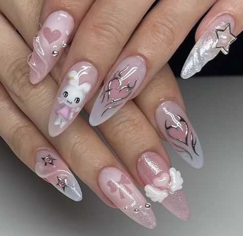 Birthday Nail Designs, Korean Nail Art, Romantic Nails, Korean Nails, Pretty Gel Nails, Really Cute Nails, Kawaii Nails, Cat Kuku, Birthday Nails