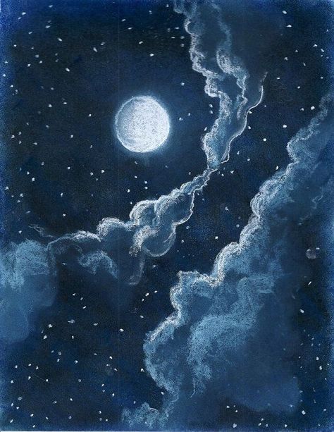 Evocative, dark blue like this Night Sky Drawing, Soft Pastel Art, Night Sky Painting, Luna Moon, Rose Illustration, Moon Drawing, Oil Pastel Art, Galaxy Painting, Sky Painting