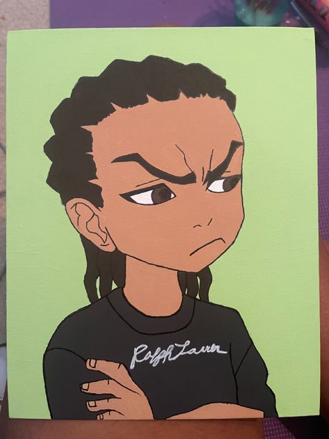 Painting of Riley from the show Boondocks Canvas Painting Boondocks, The Boondocks Canvas Painting, Easy Boondocks Painting, Riley Boondocks Painting, The Proud Family Painting, Cartoon Art Canvas Painting, Krabby Patty Painting, Cartoon Easy Paintings, Boondocks Painting Canvas Easy