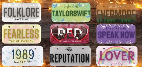 Taylor Swift License Plate, Swift Monopoly, Taylor Swift Costume, T Swift, Pinewood Derby Cars, Derby Cars, Swift Lyrics, Car Plates, Pinewood Derby