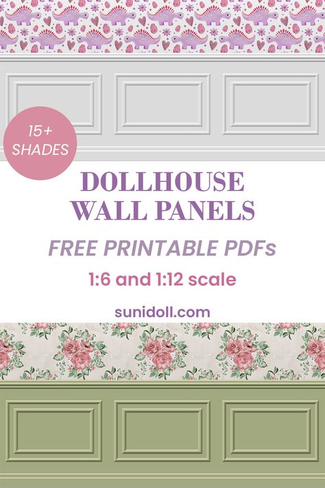 dollhouse wainscoting raised wall panels - free printables for 1:6 and 1:12 scale Free Printable Doll House Wallpaper, Wallpaper For Dollhouse Free Printable, Doll House Plans 1:12, Dolls House Wallpaper, Free Dollhouse Plans, Dollhouse Wall Panels Diy, Dollhouse Christmas Wallpaper Printable Free, Minitures Printable Furniture, Dollhouse Printables Wallpaper