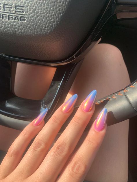 Ombre Chrome Nails, Lily Nails, Blue Ombre Nails, Her Nails, Blue Nail, Nails Makeup, Pink Nail, Nails 2024, Beach Nails