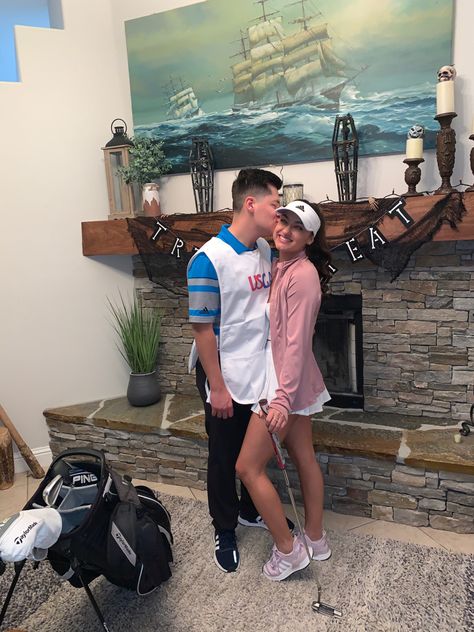 Caddy And Golfer Costume Couple, Golfer Couple Costume, Couples Golf Costume, Golf Couple Halloween Costumes, Caddy And Golfer Costume, Golf Caddy Halloween Costume, Country Club Halloween Costume, Golf Couple Costume, Golf Halloween Costume Couples