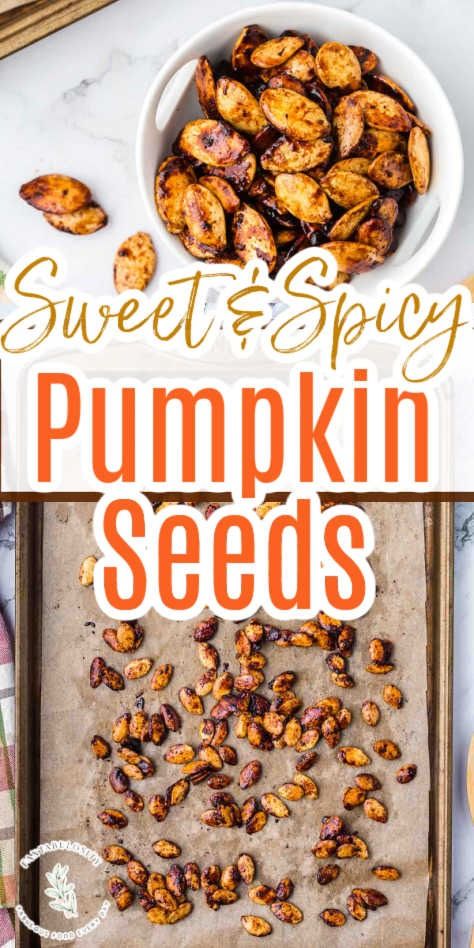 This sweet and spicy pumpkin seeds recipe is easy to make and delicious! They're roasted and the perfect way to use up seeds from your pumpkin carving or even just to make when buying seeds! Sweet And Spicy Pumpkin Seeds Recipe, Pumpkin Seed Recipes Sweet, Pumpkin Seed Recipes Roasted, Pumpkin Seed Recipe, Spicy Roasted Pumpkin Seeds, Perfect Pumpkin Seeds, Roasted Squash Seeds, Spicy Pumpkin Seeds, Pumpkin Seeds Recipe