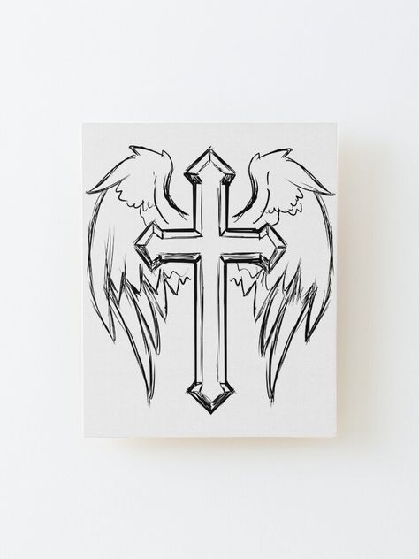 Wall-ready birch plywood print 1/4 inch (6mm) thick with rounded corners Wood grain may be visible through print Mount directly to the wall using 3M tabs Wood spacer helps print stand out 3/4 inch (2cm) from the wall. Cross with angel wings designs, black cross with black wings drawing, cross and angel wings black picture, cross angel wings silhouette, christian black cross painting, cross wings tattoo black angel wings illustration. Black Wings Drawing, Cross Wings Tattoo, Angel Wings Silhouette, Angel Wing Silhouette, Cross With Angel Wings, Wings Silhouette, Drawing Cross, Angel Wings Black, Cross With Wings Tattoo