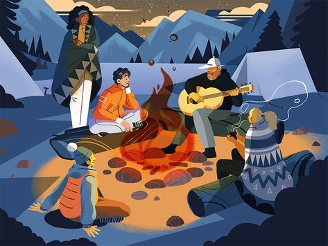 Bonfire by Julia Artern Design | Dribbble | Dribbble Camping Illustration, Bonfire Night, Camping Art, Freelance Illustrator, Illustration Vector, Book Illustration, 그림 그리기, Campfire, Design Illustration