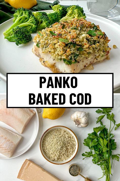 A healthy weeknight meal that can double as a date night dinner recipe, this oven baked panko cod can be made in under 30 minutes. This crunchy breaded cod recipe is buttery and tender on the inside. Make cod with panko for an easy and delicious fish recipe. Poached Cod Fish Recipes, Cobb Fish Recipe, Cod In Oven Recipes, Baked Cod Recipes Oven Healthy, Panko Cod Baked, Breaded Cod Recipes, Oven Baked Cod Recipes, Cod From Frozen, Baked Cod Recipes Oven Easy