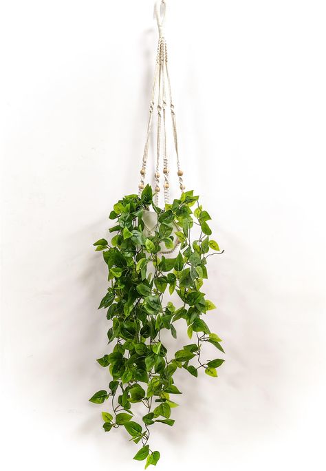 PRICES MAY VARY. [🌿 Package Includes] A complete set of hanging artificial plants with two approx. 2.5ft pothos faux plants, gray-green foliage, complete with a 29" in long macrame hanger, a plastic pot with 6.5" in opening diameter, 5.5" in height, and a plant hook in a set. This hanging artificial vines set can be easily assembled, just put the pot in the macrame plant hanger and put the fake plants in the planter, You can DIY lights and fake plants as you want, then hang it up. [🌿 Add Green Office Boho Decor, Wall Plants Indoor, Fake Vines, Bedroom Plants Decor, Plants For Home Decor, Office Boho, Home Decor Macrame, Shower Plant, Fake Hanging Plants