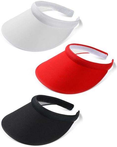 PRICES MAY VARY. 3 Color Sun Clip on Visor: you will relieve 3 pieces of womens visor hats in 3 colors, black, red, and white, can match your different looks, ample hats is sufficient for your daily wearing needs and replacement demands Fit for Most People: each clip on women visor measures approximately 56 to 60 cm/ 22 to 24 inches and 15 cm/ 5.91 inch in the length of brim, the good hat size will fit most teens and adults head well Practical and Reliable: the women tennis visor has a wide brim Tennis Visor, Golf Visor, Womens Visor, Sun Visor Hat, Color Of The Day, Visor Cap, Visor Hat, Visor Hats, Sun Visor