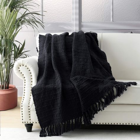 Knitted Throw Blanket, Fringe Throw Blanket, Chunky Knit Throw Blanket, Oversized Throw Blanket, Decorative Throws Blanket, Fringe Throw, Black Throws, Black Blanket, Chic Bedding