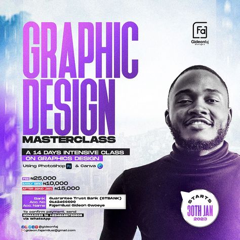 GRAPHIC DESIGN MASTERCLASS Class Poster Design, Photoshop Poster Design, Class Poster, Graphic Design Business Card, Graphic Design Course, Graphic Design Ads, Flyer And Poster Design, Social Media Poster, Learning Graphic Design