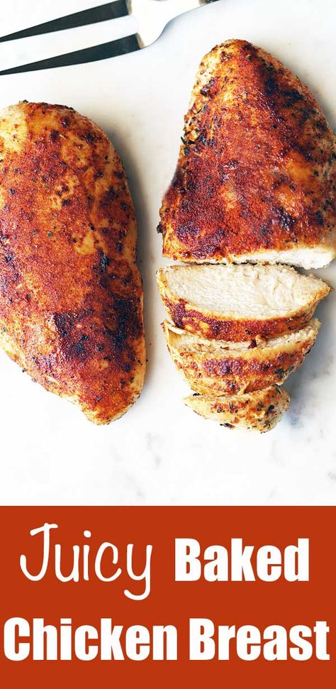 How to bake chicken breast? Bake for a short time at a high temperature. You will get delightfully juicy baked chicken breast, every time. Baked Chicken Temperature And Time, What Temperature To Bake Chicken, Temperature For Chicken, Temperature To Bake Chicken, Juicy Baked Chicken Breast, Baked Meats, Big Easy Recipes, Bake Chicken Breast, Easy Baked Chicken Breast Recipes