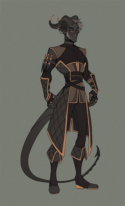 Fantasy Species Concept Art, Oc Outfits Drawing Male, Teifling Clothes, Tiefling Outfits, Dnd Fashion Male, Tiefling Outfit, Swamp Character Design, Goth Fantasy Outfit, Incubus Outfit